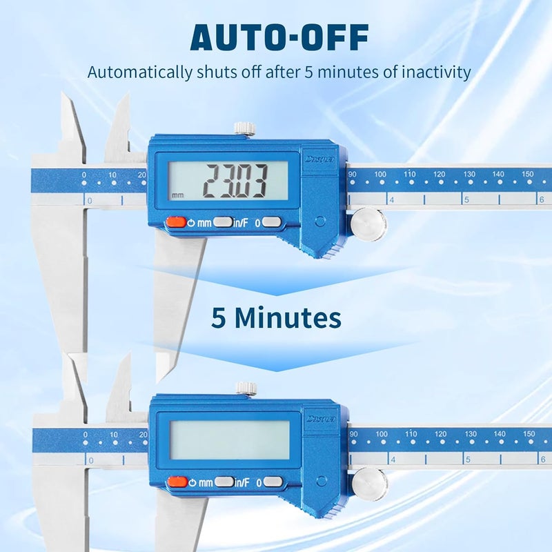 Dasqua Digital Caliper 12", IP54 Stainless Steel Water Resistant Caliper with Large LCD Display and Storage Case, Easy Switch Between Inch/Metric/Fraction, Accuracy 0.001'', Precision Measuring Tool - Image 3